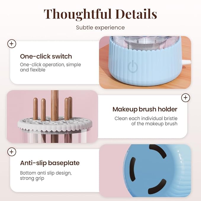 Electric Makeup Brush Cleaner Machine, 2026 New Automatic Spinning Make Up Brush Washer Portable Makeup Brushes Cleanser for All Size Beauty Makeup Brushes (Blue)