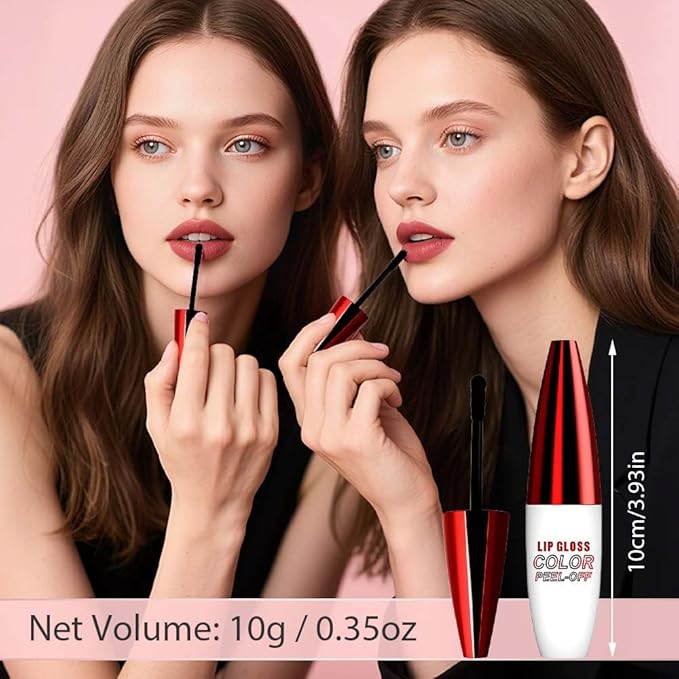 2 PCS Lip Gloss Color Peel Off Lip Stain, Long Lasting Lipstain Peel Off, Charming Lipstick Transfer Proof No Stick Cup (03-Positive Red and 04-Light Pink)