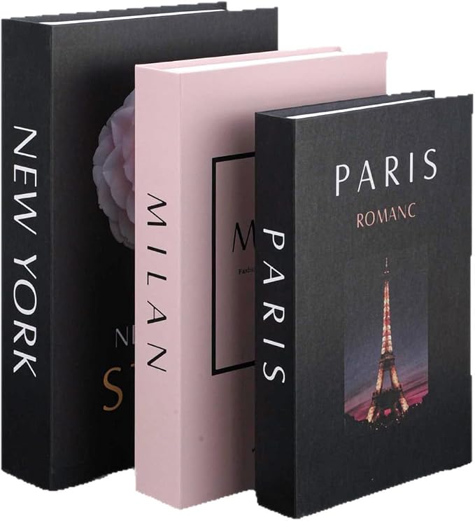 Decorative Book Box with Magnetic Closure – Faux Book Storage Box for Remote Control, Jewelry, or Valuables – Vintage Hidden Storage Organizer for Living Room, Office, or Bookshelf Décor (3Pcs-A)