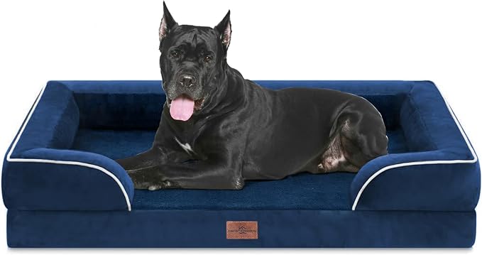 Comfort Expression Waterproof Orthopedic Dog Beds for Extra Large Dog | Supportive Egg Crate Foam Big Dog Bed with Removable Bolster, Dog Couch with Washable Cover & Non-Slip Bottom, 53x42Inch