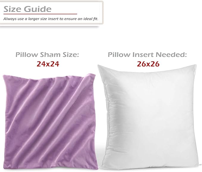 Throw Pillow Inserts Pack of 2 with Velvet Soft Solid Decorative Square Throw Pillow Covers Set for Sofa Couch Car Bedroom, 26X26 Throw Pillows Inserts with 24x24 Washable Cushion Covers, Lavender