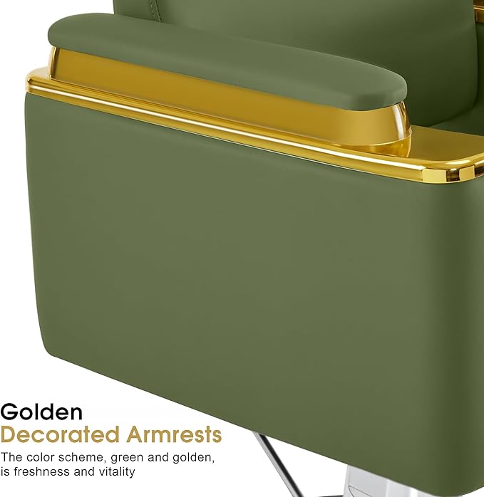 BarberPub Luxurious Salon Chair, Height Adjustable Gold&Green Salon Beauty Spa Styling Equipment, 440lbs Hydraulic Pump for Hair Stylist, Barber Shops&Beauty Salons 8633 (Green)