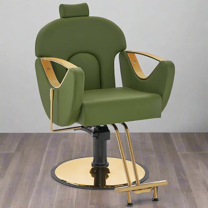 BarberPub Luxurious Classic Barber Chair Hydraulic Pump Recline Beauty Spa Styling Salon for Hair Stylist Equipment 9578 (Green)