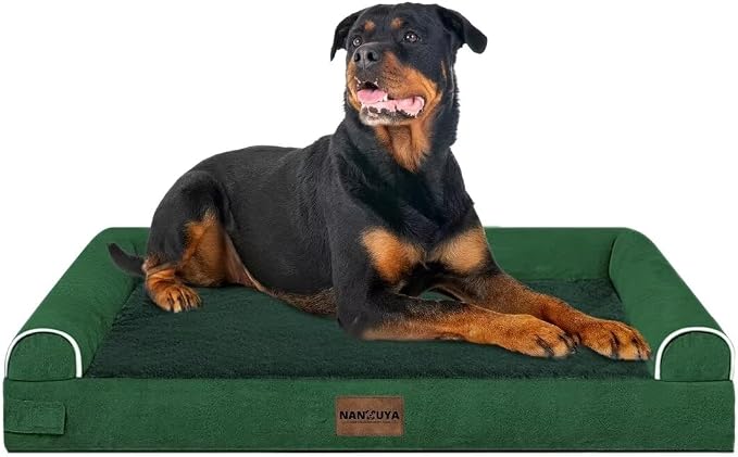 Orthopedic Dog Bed for XX-Large Dogs, 44 x 34 Inch, Emerald | Egg crate foam for joint support, 3-sided bolster pet sofa, waterproof lining, washable cover, and non-skid base