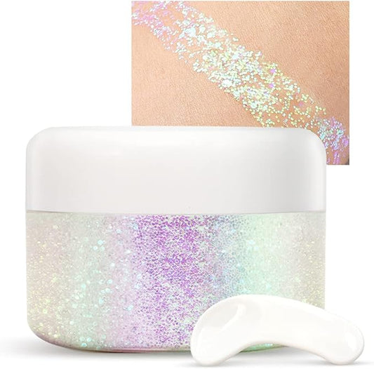 Holographic Body Glitter Gel for Body Face Hair Lip Makeup, Sparkling Glitter Long-Lasting Waterproof Liquid Sequins for Women Girls Perfect for Music Festival Halloween Concerts Art Party(04)
