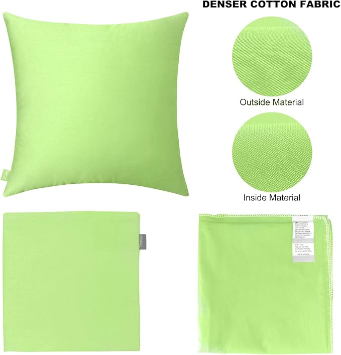 Thmyo 4-Pack 100% Cotton Comfortable Solid Decorative Throw Pillow Case, Square Cushion Cover Pillowcase Sublimation Blank Pillow Covers DIY Throw Pillowcase for Sofa(18x18 inch/ 45x45cm,Pea Green)