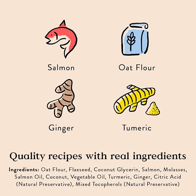 Bocce's Bakery Dailies Good Hair Dog Treats for Skin & Coat Support,Wheat-Free Dog Treats,Made with Real Ingredients,Baked in The USA,All-Natural Soft & Chewy,Salmon Recipe,6 oz,(Pack of 2)
