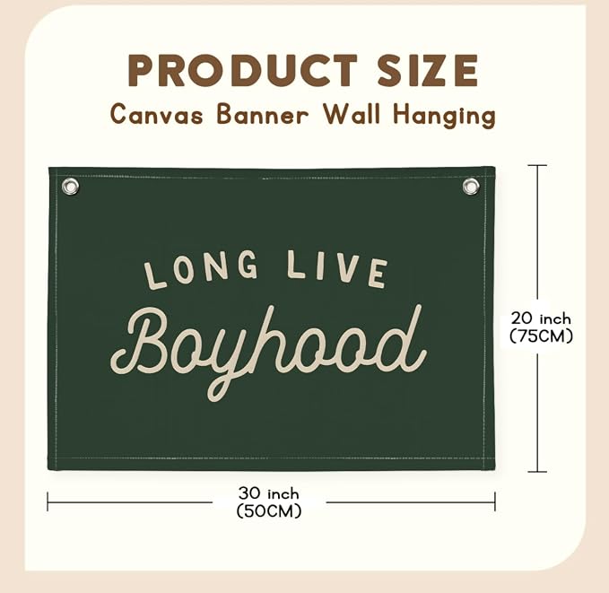Olive Green Long Live Boyhood Banner Boy Room Decor,Nursery Playroom Wall Decor for Bedroom Living Room Dorm Toddler Decorations Teen Boy Room Decor Kid Banner Wall Hanging Flag Linen 30x20