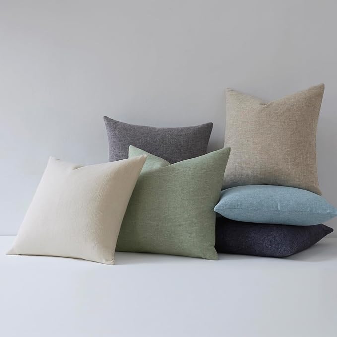 Meekio Set of 2 Sky Blue Throw Pillow Covers 18x18, Coastal Linen Blend Decorative Pillow Covers for Couch Sofa Bed, Beach House Farmhouse Decor