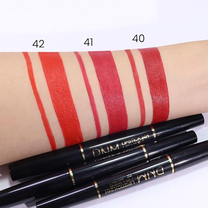 evpct 1Pcs Red Velvet Matte Lip Liner and Lipstick Combo Set Kit for Women, Dark Ruby Sexy Red Magic 24 Hours Lipstick and Lip Liner Gloss Stain Makeup Set Long Lasting Waterproof 24 labial, 40#
