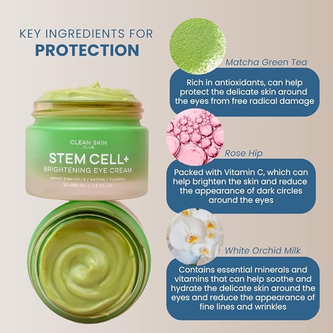 CLEAN SKIN CLUB Brightening+ Stem Cell Eye Cream, Reduces Dark Circles & Puffiness, Fragrance Free, 1.2 fl oz (Pack of 1)