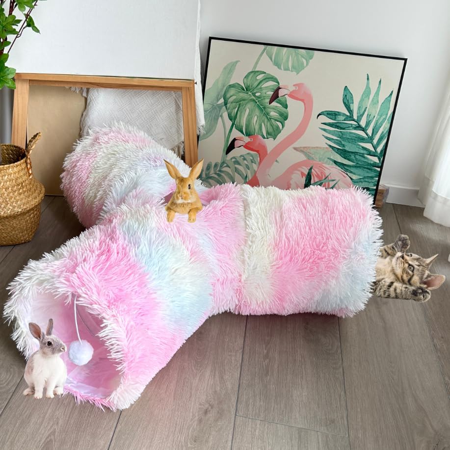 3-Way Collapsible Cat Tunnel Tube Toy Rainbow