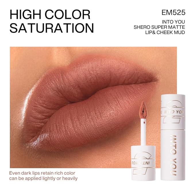 INTO YOU Matte Lipstick, Super Stay, Waterproof, Long Lasting, High Impact Lipcolor with Lightweight Lip Mud Texture, Dual-use for Lips and Cheek (EM525)