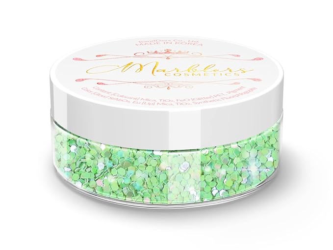 MARBLERS Mermaid Shaped Face & Body Glitter [Green] 0.18oz (5g) | Chunky | Chopped | Flake | Non-Toxic | Vegan | Cruelty-Free | Festival, Rave & Party Makeup | Eye, Hair, Nail Polish, Eyeshadow