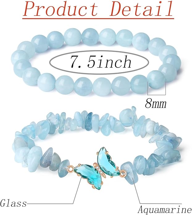 DUQGUHO 2Pcs Butterfly Bracelets for Women Healing Crystals Bracelets for Women Natural Gemstone Bead Bracelet Cute Butterfly Charm Bracelet Stretch 8mm Crystal Jewelry Gifts for Women