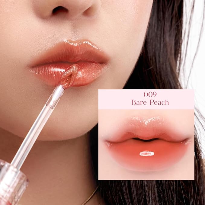 CLIO CRYSTAL GLAM TINT (009 BARE PEACH), Glossy Finish, Lightweight, Buildable, Glass-Like