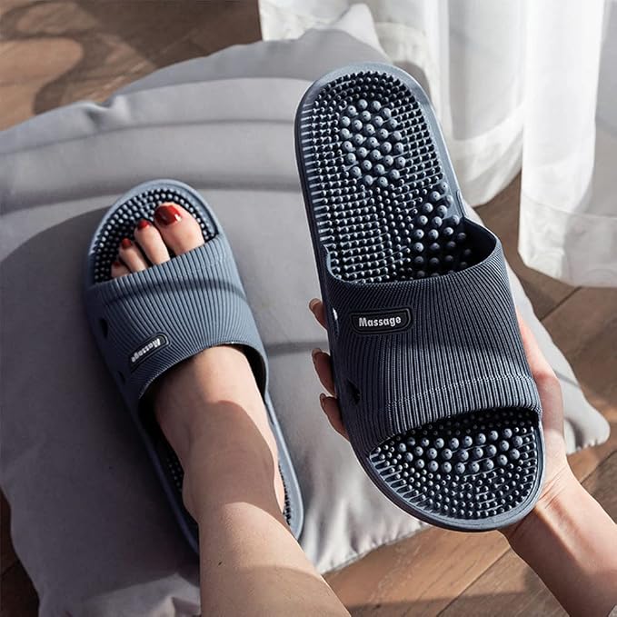 Acupressure Massage Slippers for Plantar Fasciitis for Women Acupuncture Slippers Arthritis Neuropathy Pain Relief Non-Slip Massage Sandals Women Stress Relief Gifts for Bath ( Men 6.5-7.5, Dark Gray)