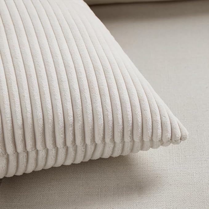 Fancy Homi Cream Big Decorative Throw Pillow Covers 24x24 Inch for Living Room Couch Bed Sofa, Rustic Farmhouse Boho Home Decor, Soft Corss Corduroy Patchwork Accent Square Cushion Case 60x60 cm