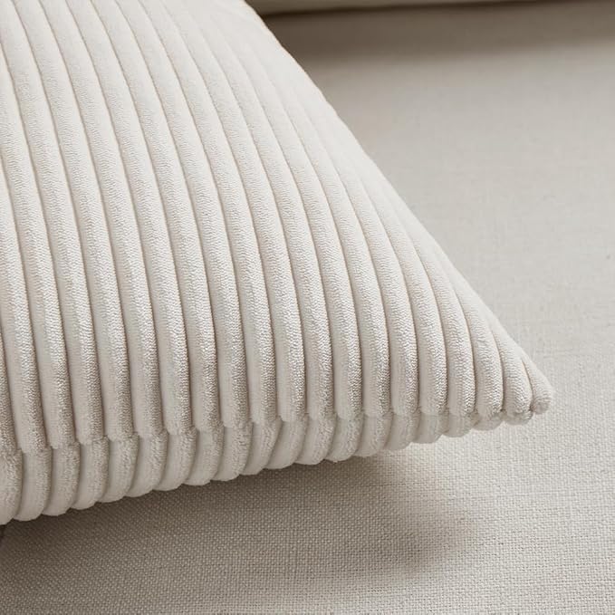 Fancy Homi Cream Decorative Throw Pillow Covers 20x20 Inch for Living Room Couch Bed Sofa, Rustic Farmhouse Boho Home Decor, Soft Corss Corduroy Patchwork Accent Square Cushion Case 50x50 cm