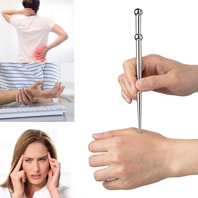 FeelFree Sport Stainless Steel Manual Acupressure Pen-Trigger Point Massage Tool-Reflexology Pressure Point Massager Tool for Relaxing Deep Tissue (A)