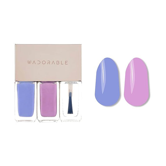 Breathable Halal Vegan Nail Polish – Water-Based 3pc Gift Set (Blue Purple + Lilac Pink + Clear Top Coat) | Non-Toxic, Peel-Off, Cruelty-Free, Eco-Friendly, 0.51 fl oz
