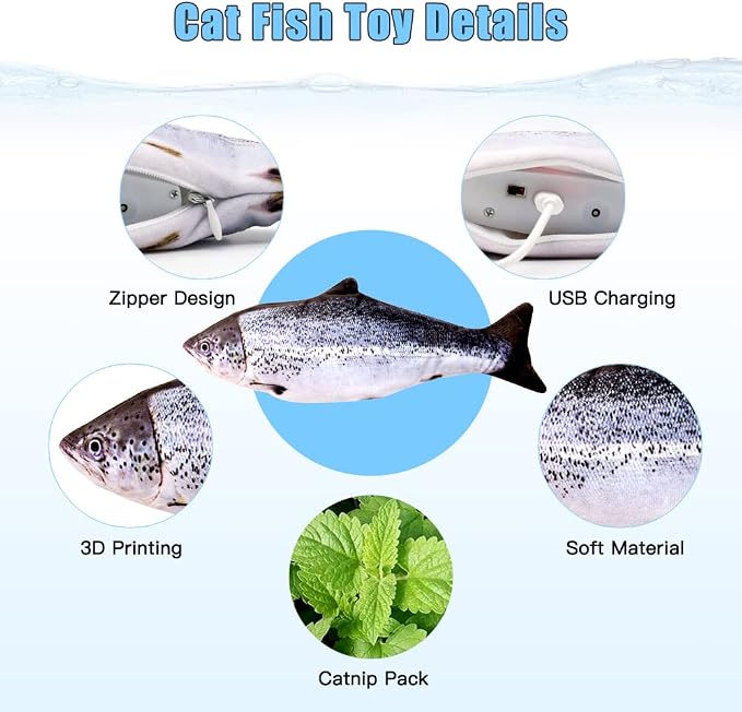 TOOGE 2 Pack 9" Floppy Fish Cat Toys with SilverVine and Catnip for Indoor Cats Interactive Flopping Fish Cat Kicker Catnip Toys for Cats Puppy Small Dogs (Salmon + Rainbow Trout)