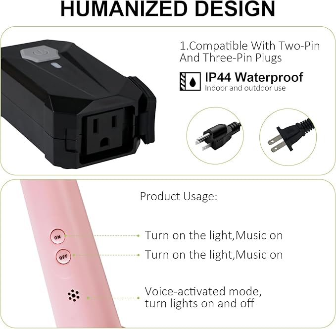 Voice Christmas Magic Tree Wand Lights, Wireless Remote Control Outlet for String Lights and Decorations Lights, Pink Magic Voice Activated Turn On and Off, Suitable for Christmas Parties