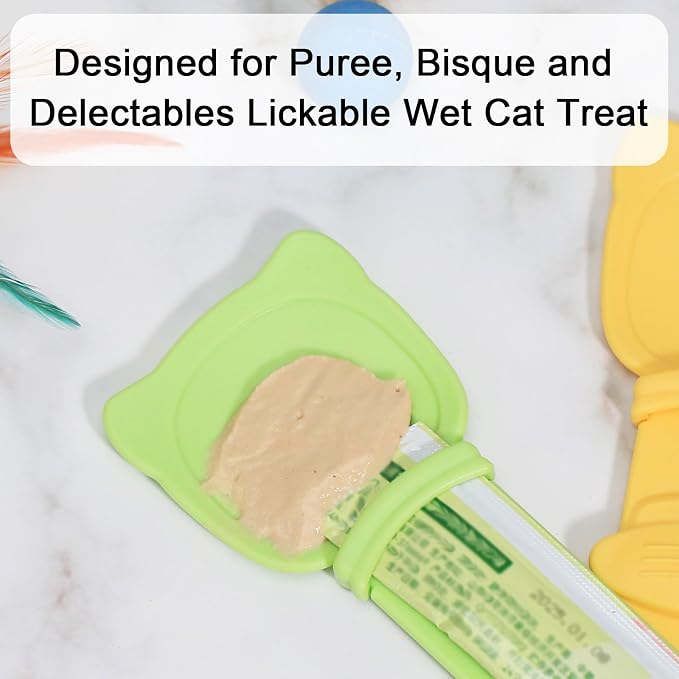 Cat Treat Spoon Squeeze, Sliding Kitten Strip Feeder Suitable for Puree and Delectables Bisque Lickable Wet Cat Treats, 2Pcs Pet Food Dispenser for Puppies Small Pets