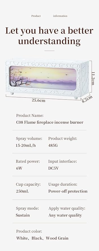 Essential Oil Diffuser 250ml, ITHUGE Fireplace Flame Aromatherapy Humidifier with 7 Color LED Lights, Ultrasonic Quiet Auto Shut-Off Timer for Home Bedroom Office