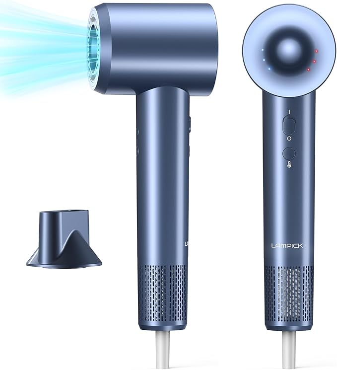 LAMPICK Hair Dryer, Ionic Blow Dryer, Professional High-Speed Hairdryer with 150,000 RPM Motor for Fast Drying, 5 Temps/3 Speeds Lightweight Hairdryer with Magnetic Nozzle for Home Travel Women Man
