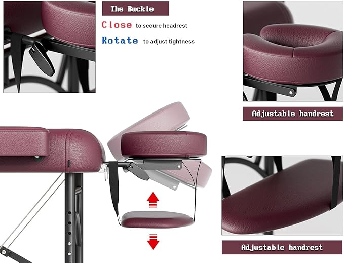 Professional Massage Table Portable 2 Fold Premium Memory Foam Aluminium Leg Hold Up to 1100LBS 8 Heights Adjustable with Carrying Bag Burgundy