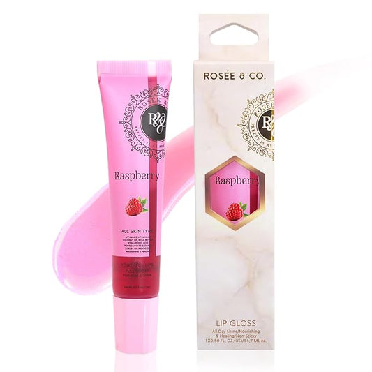 Rosee Lip Gloss Vegan & Cruelty Free Treatment, Professional Make up, Long Lasting Glossy with Shea Butter, Moisturize, Protect & Smooth, High Shine, Non-Sticky (k. Raspberry, 0.5 Fl Oz)