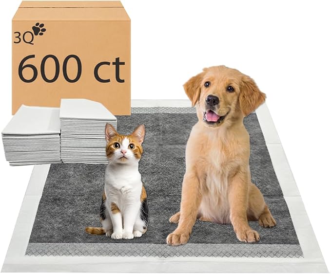 Puppy Pee Pads, 22 x 22 Inch 600 Count, Dog Wee Wee Training Pads, Leak-Proof Quick Absorb 6-Layer Design for Pet Potty Training, Ideal for Puppies, Cats, Rabbits, Guinea Pigs, Charcoal