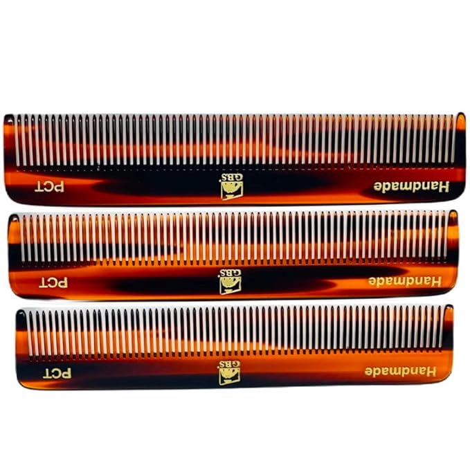 GENTS PCT 5-Inch Fine Tooth Pocket Hair Comb – 3-Pack Tortoise Shell Combs for Men & Women – Handmade from Cellulose Acetate – Anti-Static, Durable & Travel-Friendly for Grooming & Styling