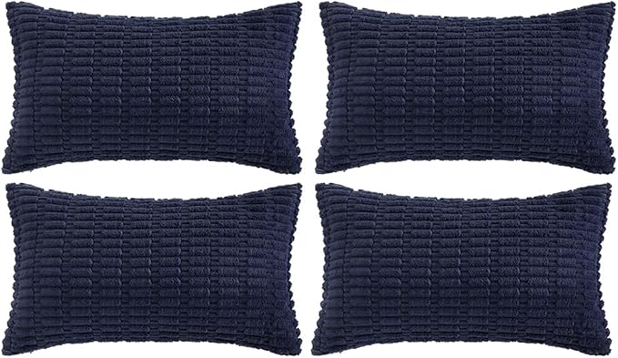 Fancy Homi 4 Packs Navy Blue Decorative Throw Pillow Covers 12x24 Inch for Living Room Couch Bed Sofa, Rustic Modern Farmhouse Boho Home Decor, Soft Plush Corduroy Cute Square Cushion Case 30x60 cm