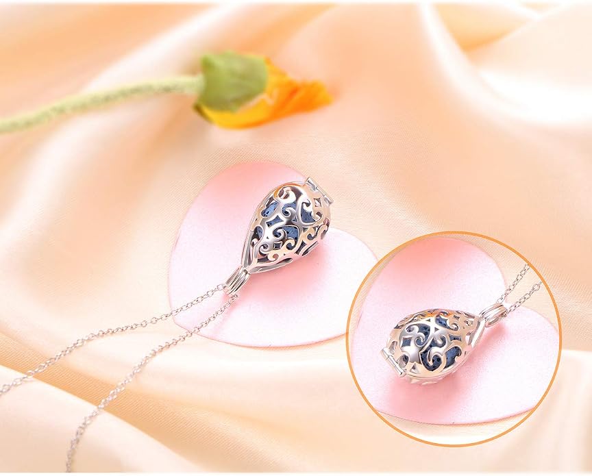 DAOCHONG S925 Sterling Silver Aromatherapy Essential Oil Diffuser Necklace Love Heart Locket Perfume Pendant Necklace Jewelry 18+2" Adjustable Chain