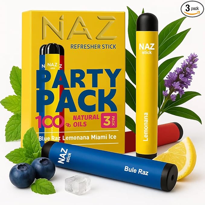 Naz Menthol Herbal Nasal Stick - Spearmint, Camphor, Eucalyptus Extracts w/Mist Electric Nasal Inhaler for Aromatherapy, ICY Refreshing & Instant Focus Herbal Diffuser Pen - 3Pak