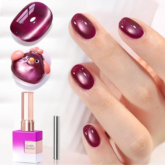 Double Rhythm 15ML Jelly Glass Cat Eye Gel Polish with Magnet Holographic Glitter Shimmer Translucent Sheer Color Salon Soak Off Magnetic Nail at Home (Glass Purple-MC1233)