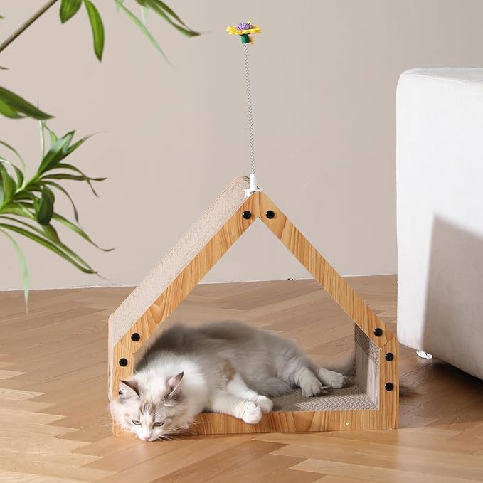 FUKUMARU Cat Scratcher House, Cozy Cardboard Cat Bed Design Scratching Pad | 16.93 Inch Bevelled Surface, Safe and Secure for Kittens, Eco-Friendly, Maximum Load Capacity 22 Lbs