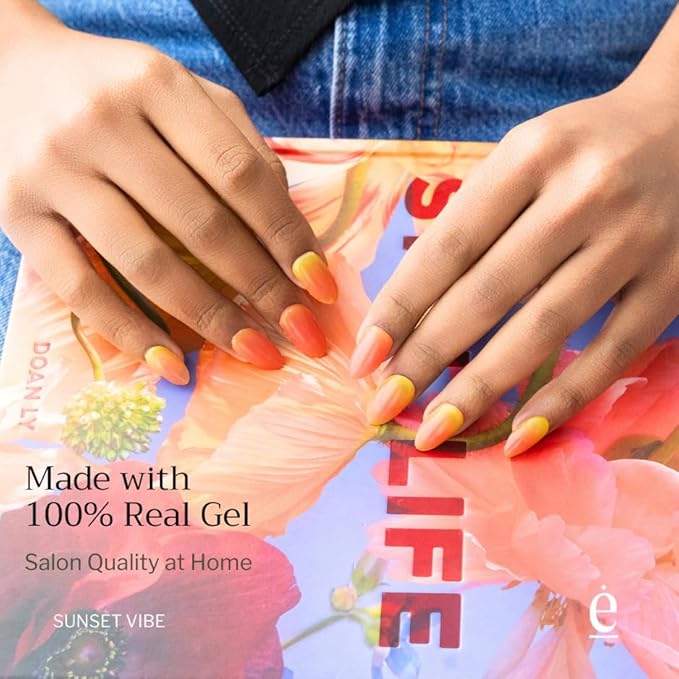 34 Piece Fully Cured Gel Nail Strips With No UV Light Needed, 14+ Days Gel Nail Polish Stickers, Salon Quality, Easy to Apply & Remove – Toxin Free, No Damage (Sunset Vibe)