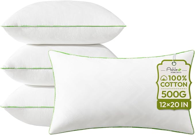Ashler 12x20 Pillows Insert (Set of 4) - Throw Pillow Inserts with 100% Cotton Cover - Lumbar Pillow Sofa Stuffer Pillow Inserts -Decorative White Couch Pillow