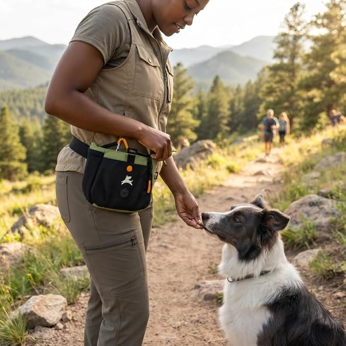 OllyDog Backcountry Day Bag | Dog Training Treat Pouch | Eco-Friendly Recycled Fabric Fanny Pack with Zipper Closure, Built-in Poop Bag Dispenser & Adjustable Waist Belt (Palm)