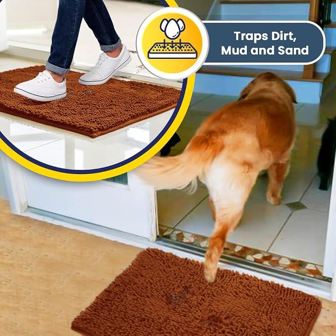 Muddy Mat® | Super Water Absorbent Door Mat Indoor, Microfiber Quick Dry Chenille Entryway Rug, Slip Resistant Front Door Mat, Indoor Mats for Entryway, Machine Washable Pet Rug, Orange 32" x 40"