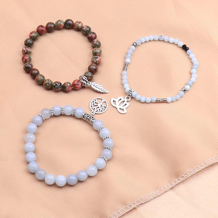 UEUC Tree of Life Yoga Healing Stone Bracelets,Multilayer Lotus Chakra Stone Reiki Bracelet Sets,Anxiety Crystal Natural Stone,for Women Stress Relief