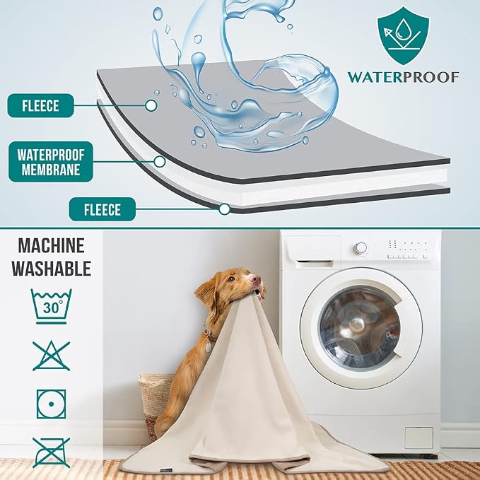 PetAmi Waterproof Dog Blanket for Couch, Pee Proof Reversible Cat Blanket for Sofa Bed Furniture Protector, Soft Fleece Washable Pet Throw for Dogs Cats Puppies Kittens, 60x80 Taupe Beige