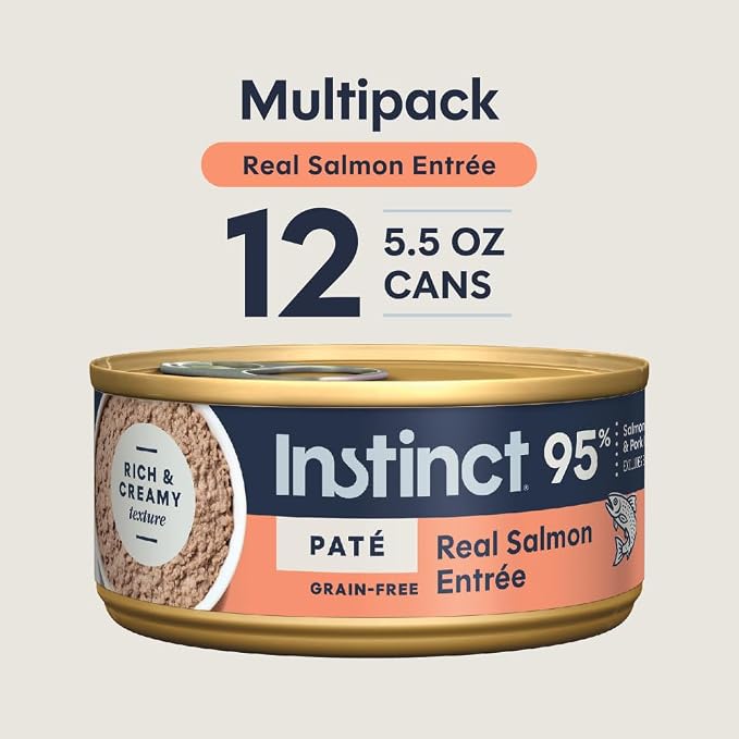 Instinct Original Grain Free Real Salmon Recipe Natural Wet Canned Cat Food by Nature's Variety, 5.5 oz. Cans (Case of 12) | Rich & creamy pate texture, high protein, real salmon, whole-food ingredients, grain-free, hydration support