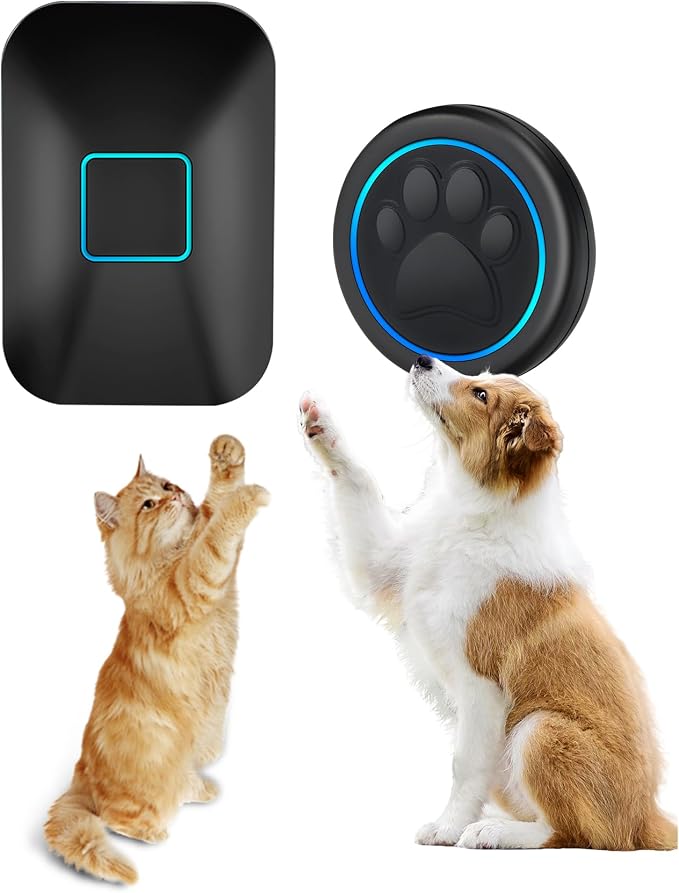 Halo Paw Smart Dog Door Bell–BK Dog Bells to Go Outside (1 Bell & 1 Chime) | Touch-to-Ring, LED Light Wireless Dog Buttons & Dog Clicker for Communication, Waterproof Bell for Dogs to Ring to Go Potty