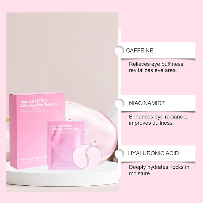 Instalift Pdrn & Collagen Eye Patches, Pdrn Collagen eye patches, Eye Patches for Puffy Eyes and Dark Circles (2 Box (16 pieces))