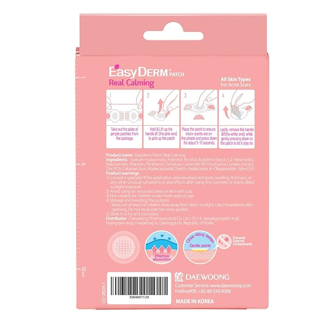 EasyDerm Real Calming Pimple Patches, Clear | Niacinamide, Hyaluronic Acid, EGF Acne Dark Spot Care, K-beauty | 6 counts, Micro Point length : 285μm