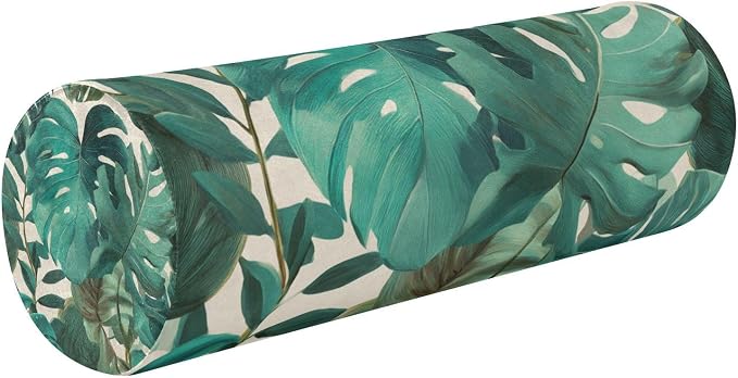 Neck Roll Pillow Bolster Pillows Round Health Memory Foam Long Cervical Cylinder Bolsters Body Removable Washable Cover Bed Legs Back Yoga Palm Leaves Tropical Green